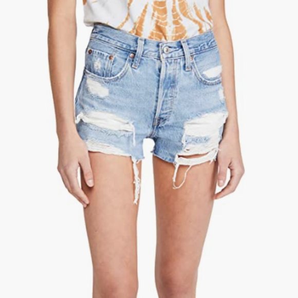 LEVI'S Women's Premium 501 Original Denim Shorts Distressed Button Fly 29 NWOT - Picture 1 of 6